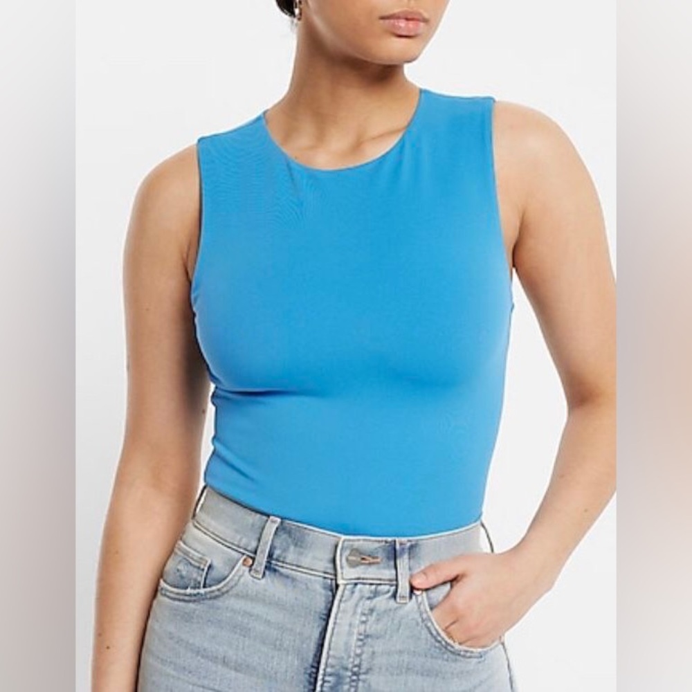 Express Body Contour High Neck Bodysuit in High Sky